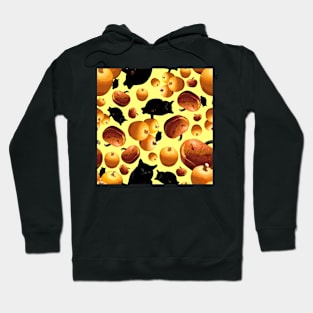 Black Cat and Pumpkins Tossed on Yellow Repeat 5748 Hoodie